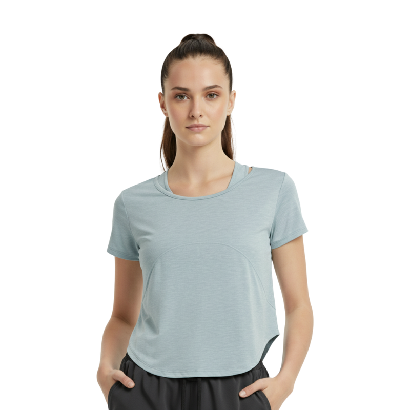 WOMAN ROUND BOTTOM CURVED HEM T SHIRTS