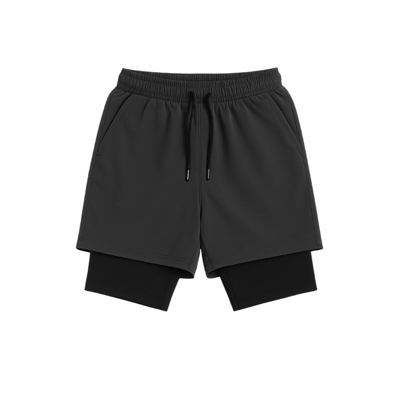 MEN DRAWSTRING WAIST 2 IN 1 SPORTS SHORTS