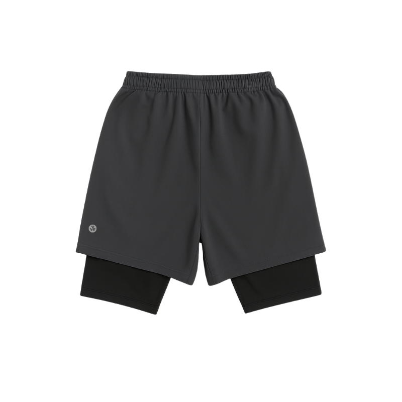 MEN DRAWSTRING WAIST 2 IN 1 SPORTS SHORTS