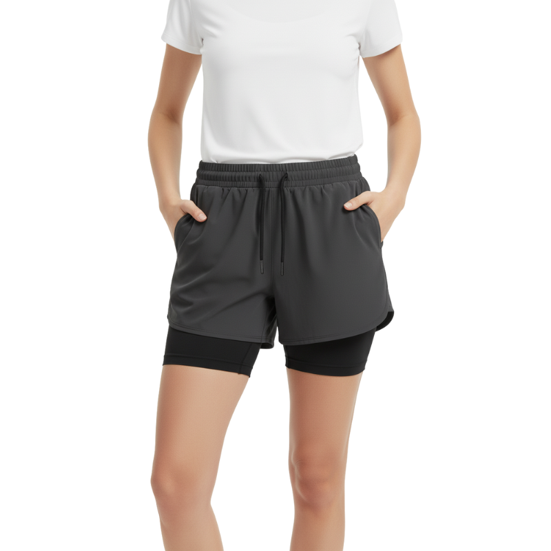 MEN DRAWSTRING WAIST 2 IN 1 SPORTS SHORTS