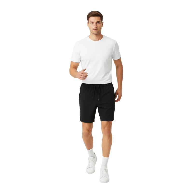 BLACK MEN SHORTS WITH DRAWSTRING CLOSURE