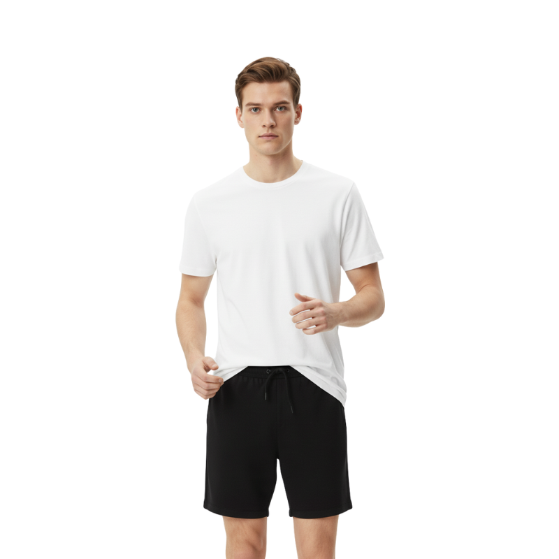 BLACK MEN SHORTS WITH DRAWSTRING CLOSURE
