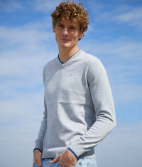 MENS CONTRAST-TIPPED V NECK SWEATER