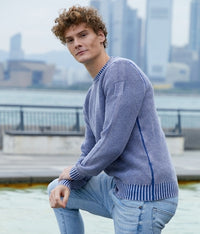 CREW NECK ACID WASH SWEATER