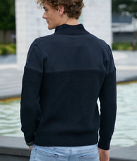 Men Funnel Neck Cut And Sew Cardigan