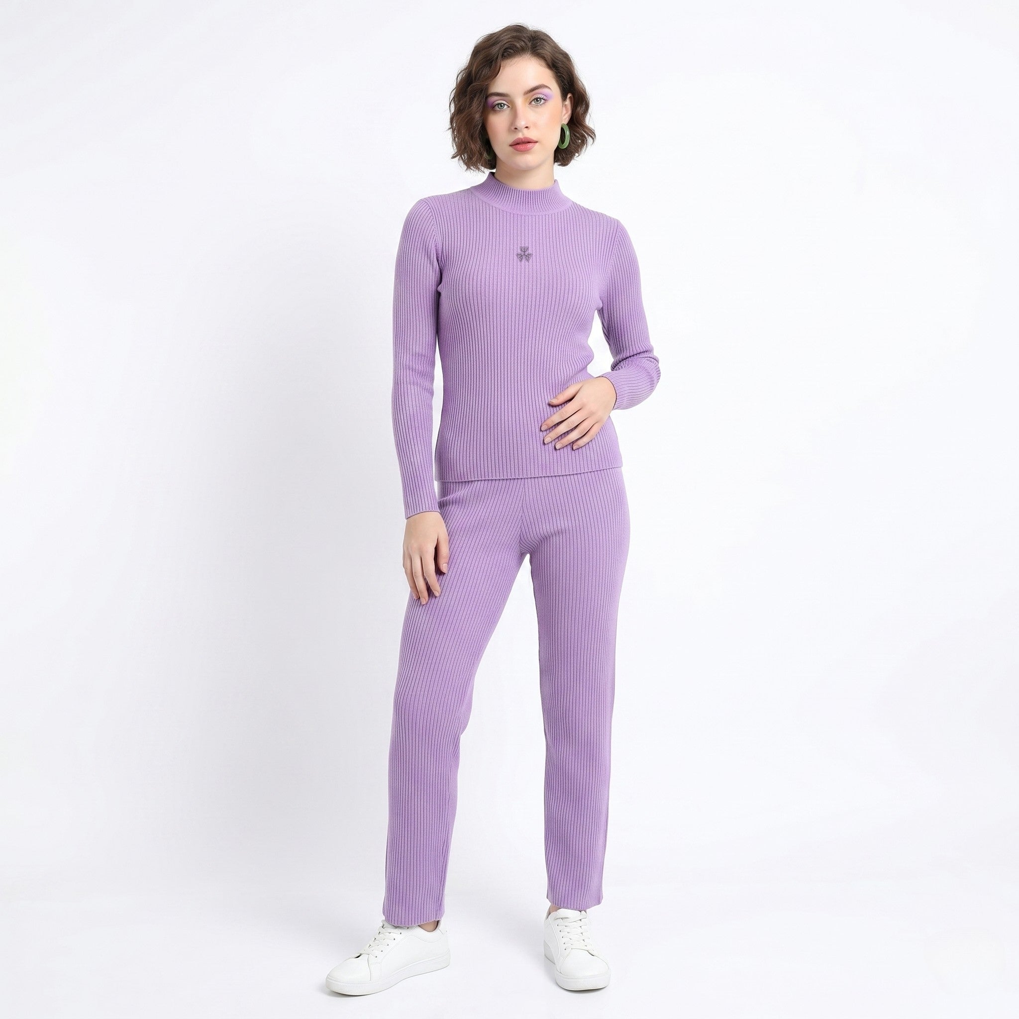 Lavender Ribbed Mock-Neck Pullover