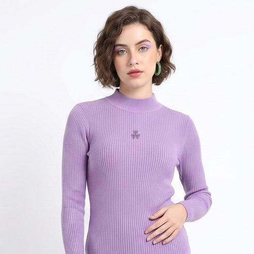 Lavender Ribbed Mock-Neck Pullover