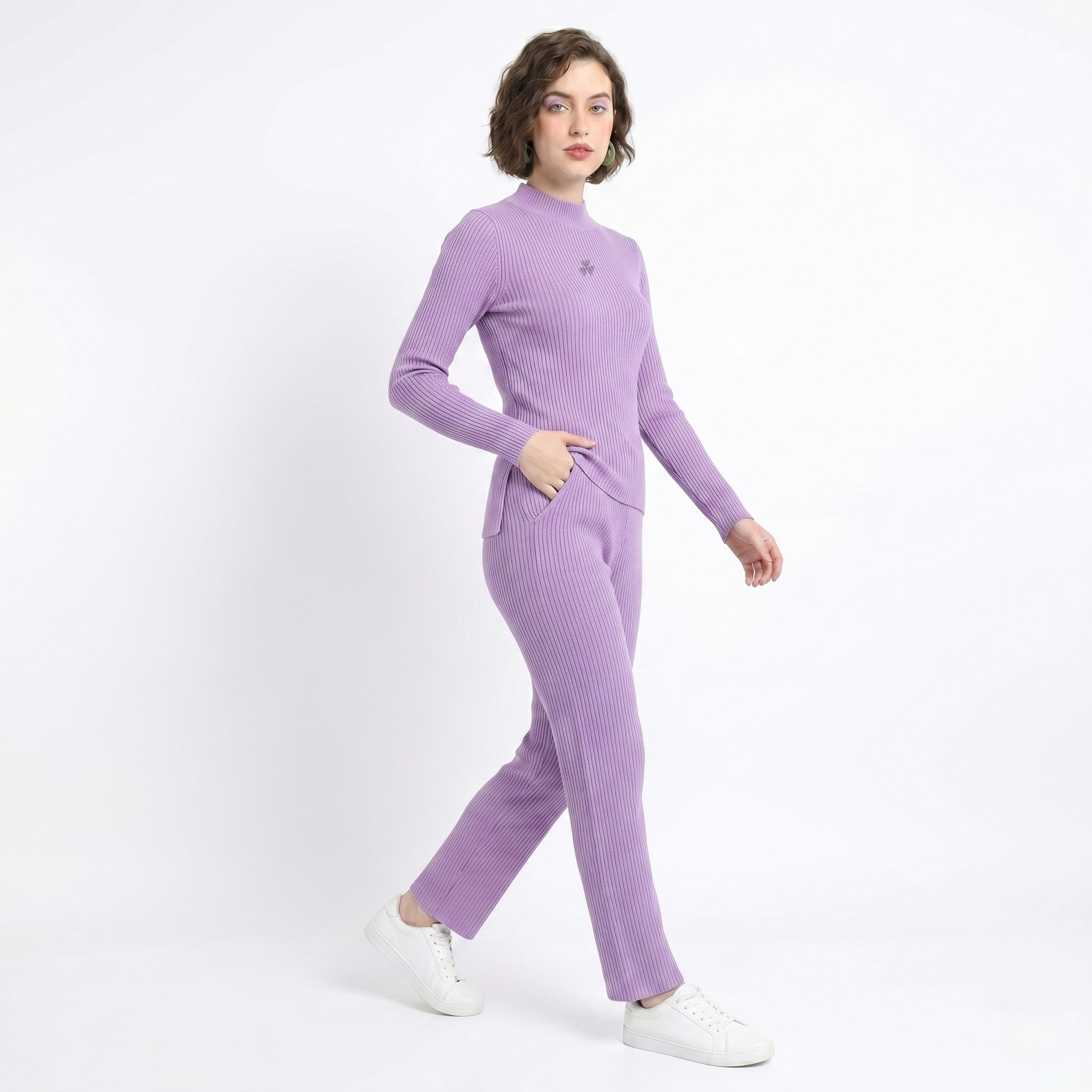 Lavender Ribbed Mock-Neck Pullover