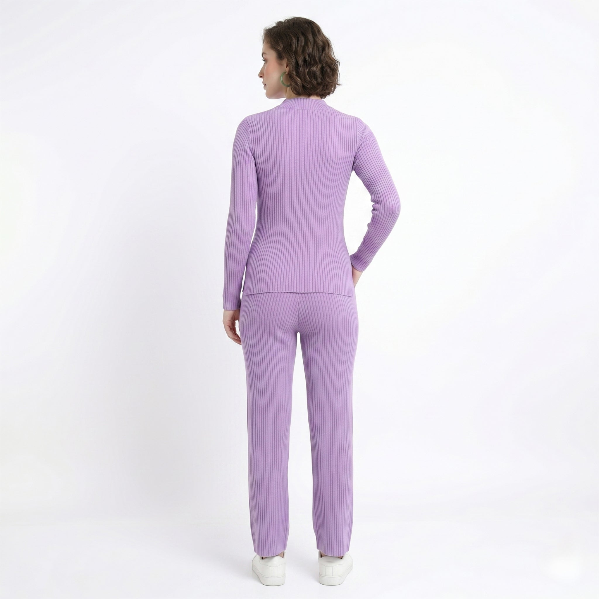Lavender Ribbed Mock-Neck Pullover