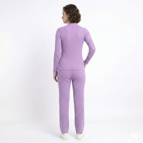 Lavender Ribbed Mock-Neck Pullover