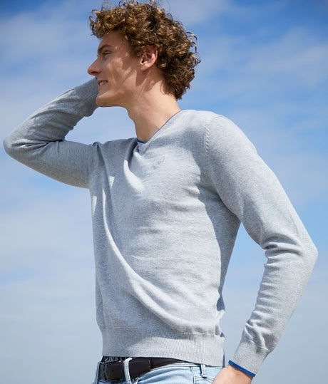 MENS CONTRAST-TIPPED V NECK SWEATER