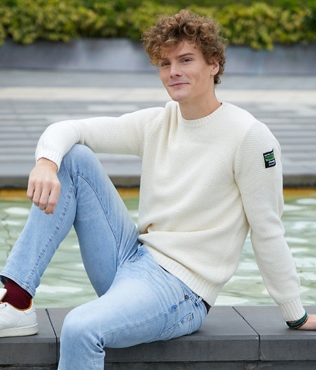 MENS CREAM ROUND NECK SWEATER