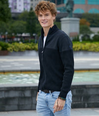 Men Funnel Neck Cut And Sew Cardigan